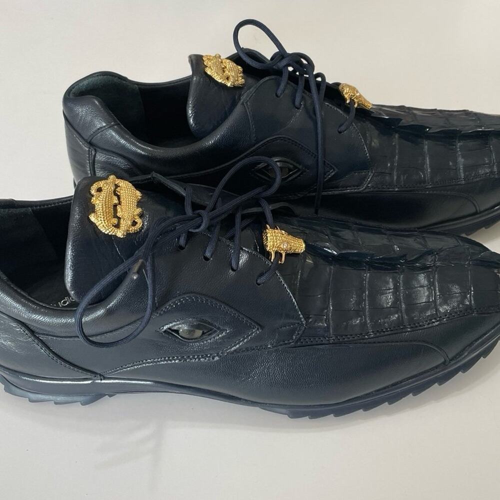 Studio Belvedere Hornback/Calf Men’s Size 10 Shoes Night Blue - Picture 4 of 12